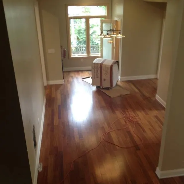 Brazilian cherry hallway floor in a high gloss finish